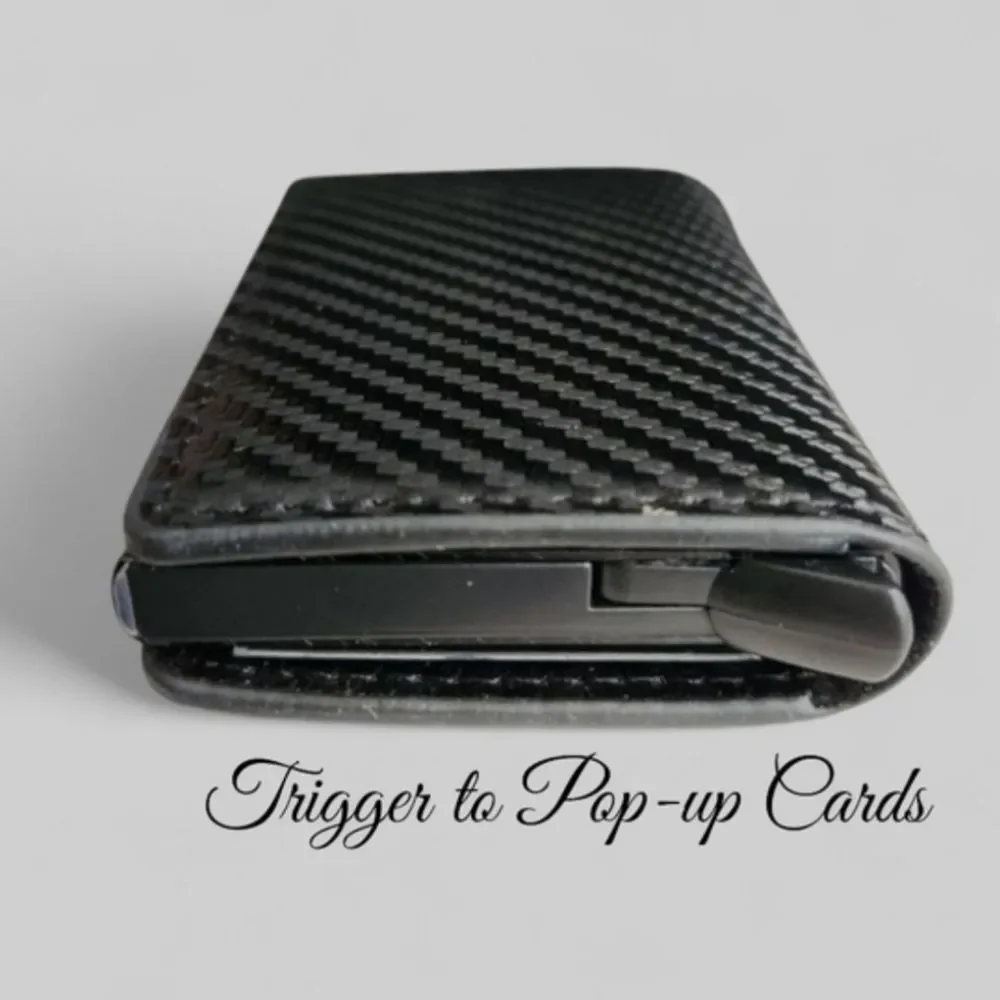 Minimalist Carbon Fibber Bifold Slim Men's Wallet Black With Pop-up Cards